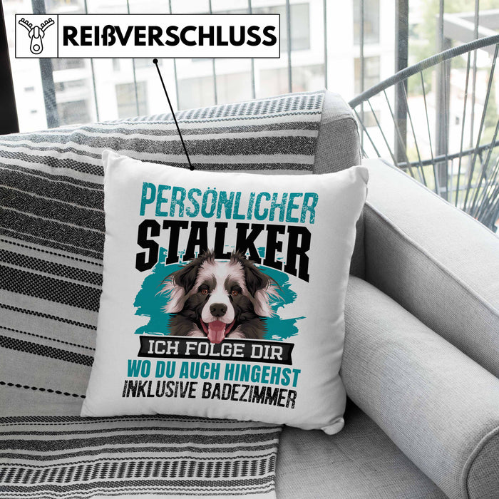 Border Collie Kissen mit Füllung 40x40 Geschenk Hundebesitzer Bordercollie Geschenkidee Kaffee-Kissen mit Füllung 40x40 Persönlicher Stalker (Grau) Rosa Trendation