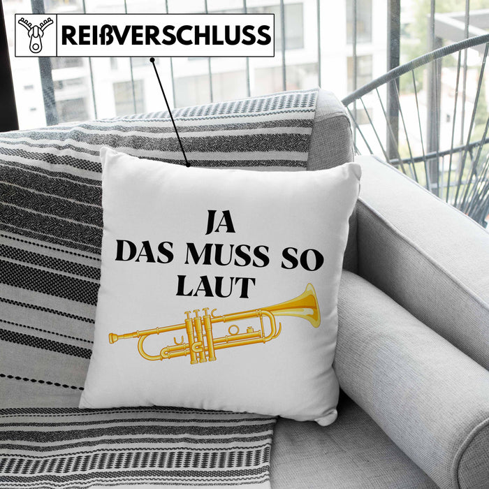 Trompete Kissen mit Füllung 40x40 Geschenk für Musiker Trompeten-Spieler Tuten Geschenkidee Lustig Männer (Grau) Grau Trendation