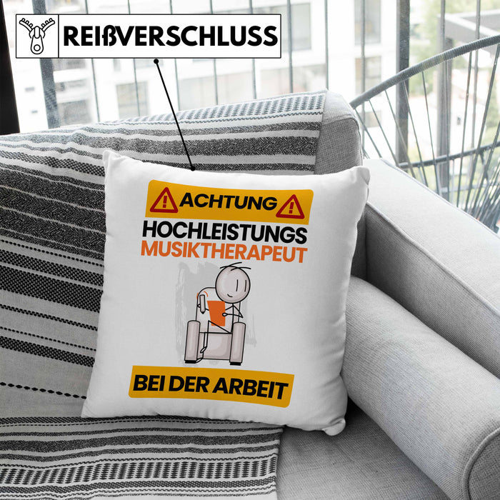 Musiktherapeut Kissen mit Füllung 40x40 Geschenk Lustiger Spruch Geschenkidee für Musiktherapeut Achtung Hochleistungs Musiktherapeut Bei Der Arbeit (Grau) Blau Trendation