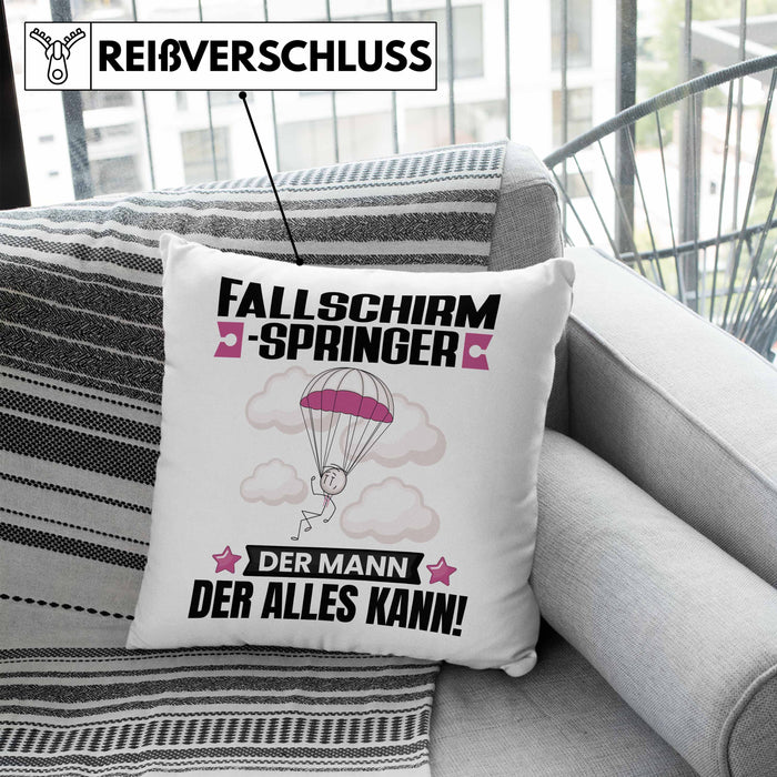 Fallschirmspringer Kissen mit Füllung 40x40 Geschenk für Fallschirmspringer Der Mann Der Alles Kann Geschenkidee zum Geburtstag (Grau) Blau Trendation