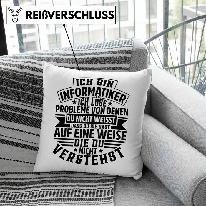 Informatiker Geschenk Kissen mit Füllung 40x40 Programmierer Coder Hardware Informatik IT Ich Löse Probleme (Grau) Grün Trendation