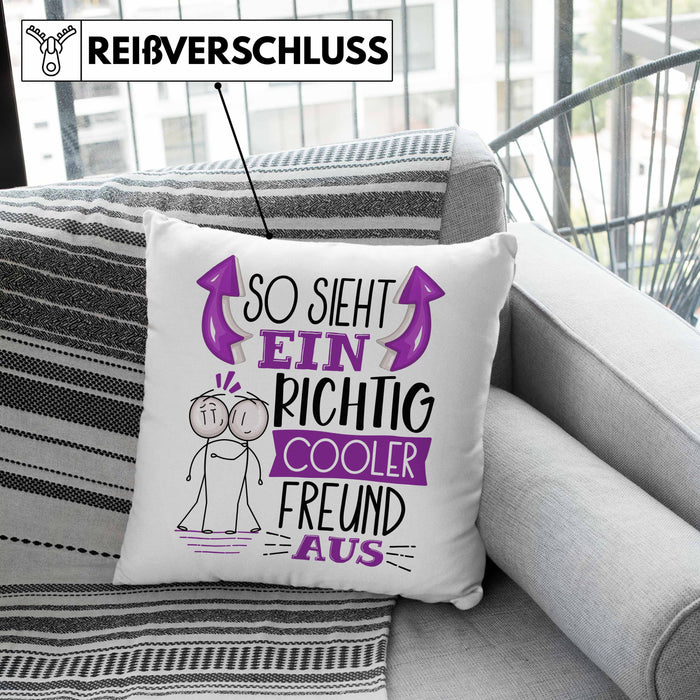 Bester Freund Kissen mit Füllung 40x40 Geschenk So Sieht Ein RIchtig Cooler Bester Freund Aus Geschenkidee Lustiger Spruch Geburtstag BFF (Grau) Grün Trendation