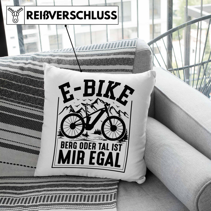 E-Bike Fahrer Geschenk Kissen mit Füllung 40x40 Elektro-Fahrrad Berg Oder Tal Ist Mir Egal Geschenkidee (Grau) Rosa Trendation