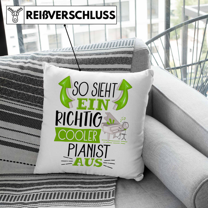 So Sieht Ein Richtig Cooler Pianist Aus Kissen mit Füllung 40x40 Geschenk für Pianist Geburtstag Geschenkdiee Piano Klavierspieler (Grau) Rosa Trendation
