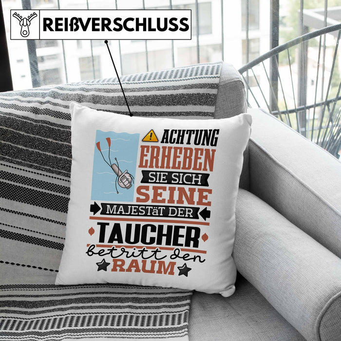 Taucher Geschenk Kissen mit Füllung 40x40 Lustiger Spruch Erheben Sie Sich Der Taucher Betritt den Raum (Grau) Rosa Trendation