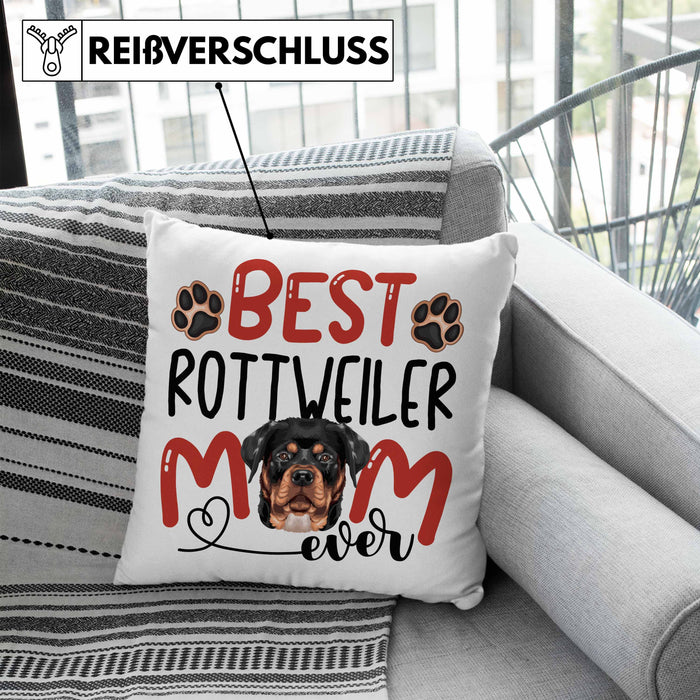 Rottweiler Mom Besitzerin Kissen mit Füllung 40x40 Geschenk Lustiger Spruch Geschenkidee Besitzerin Rottweiler Mama (Grau) Blau Trendation