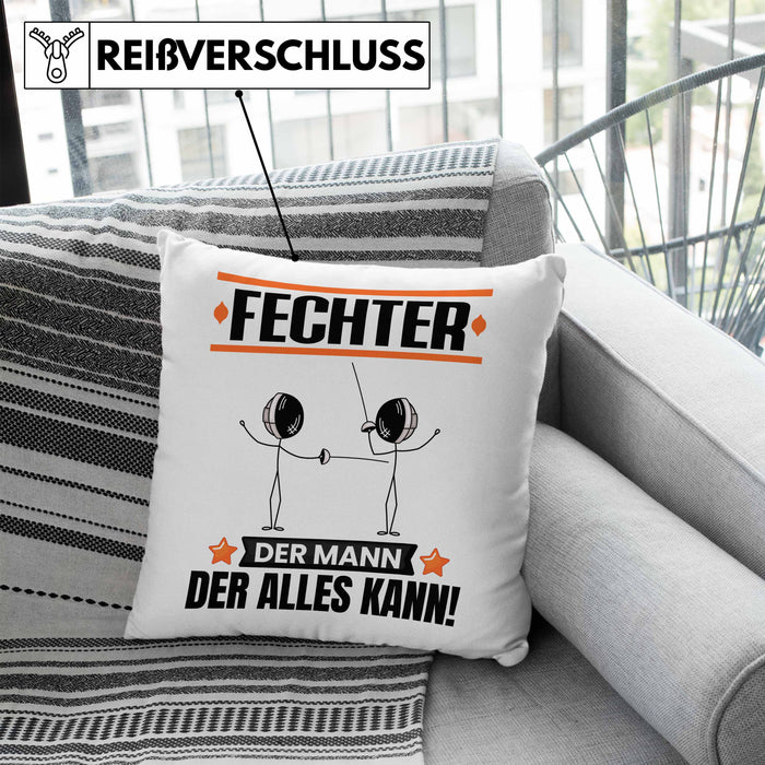 Fechter Kissen mit Füllung 40x40 Geschenk für Fechter Der Mann Der Alles Kann Geschenkidee zum Geburtstag (Grau) Blau Trendation