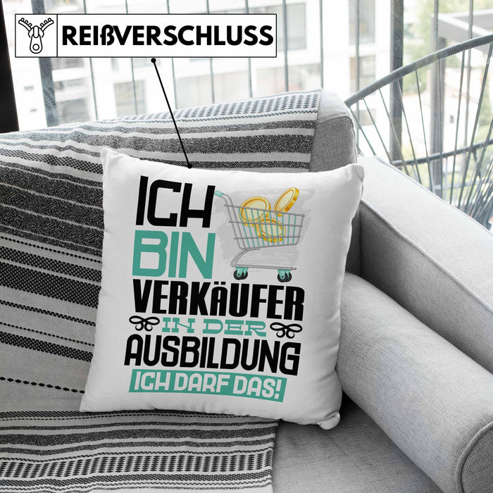 Verkäufer Ausbildung Kissen mit Füllung 40x40 Geschenk Ich Bin Verkäufer In Der Ausbildung Ich Darf Das Geschenkidee Spruch (Grau) Rosa Trendation