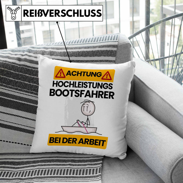 Bootsfahrer Kissen mit Füllung 40x40 Geschenk Lustiger Spruch Geschenkidee für Bootsfahrer Achtung Hochleistungs Bootsfahrer Bei Der Arbeit (Grau) Blau Trendation