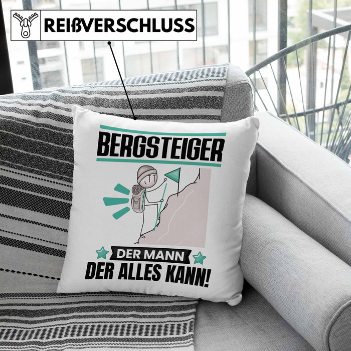 Bergsteiger Kissen mit Füllung 40x40 Geschenk für Bergsteiger Der Mann Der Alles Kann Geschenkidee zum Geburtstag (Grau) Grau Trendation