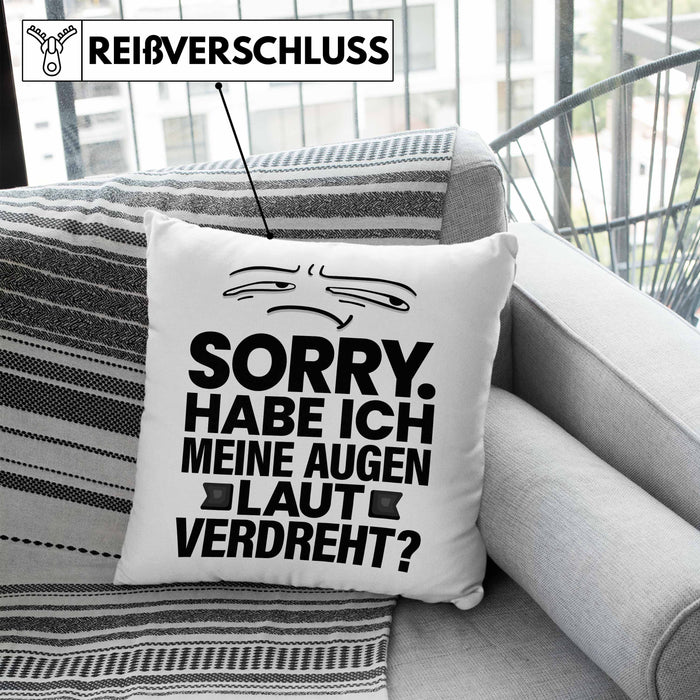 Lustiger Spruch Kissen mit Füllung 40x40 Sarkasmus Humor Sorry Habe Ich Meine Augen Laut Verdreht Kollegin Geschenkidee (Grau) Blau Trendation