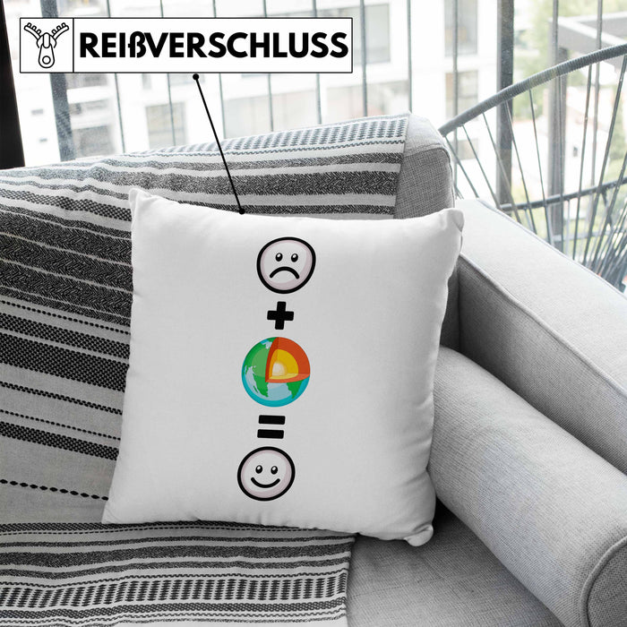 Geologe Kissen mit Füllung 40x40 Geschenk für Geologen Lustige Geschenkidee :( + Geologie = :) Geburtstag (Grau) Blau Trendation
