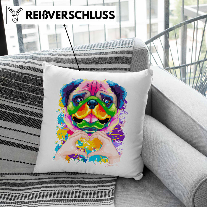 Mops Besitzer Farbe Love Kissen mit Füllung 40x40 Geschenk Lustiger Spruch Geschenkidee Mops Besitzerin (Grau) Grün Trendation