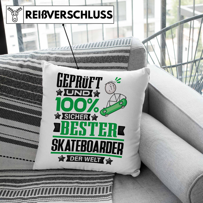 Skateboarder Geschenk Lustiger Spruch für Skateboarder Geschenkidee Bester Skateboarder Der WeltKissen mit Füllung 40x40 (Grau) Grün Trendation