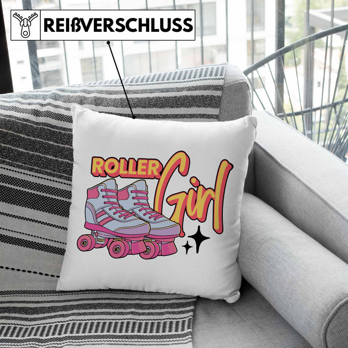 Lustige Rollschuh Kissen mit Füllung 40x40 Geschenk für Roller Girls "Roller Girl" Nostalgie 80er 90er Jahre (Grau) Grün Trendation