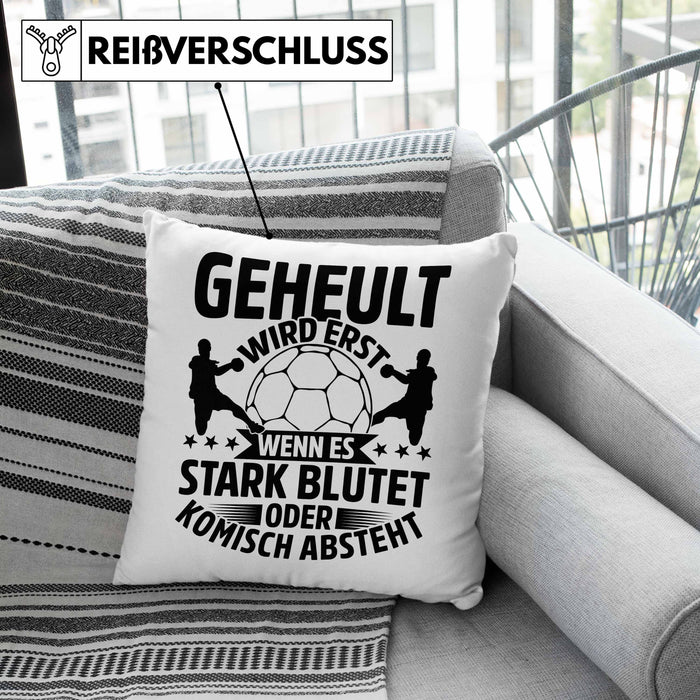 Handball Geschenk Kissen mit Füllung 40x40 Geschenkidee Handball-Spieler Handballspielerin Mädchen Jungs Geheult Wird Erst Wenn Es Stark (Grau) Rosa Trendation