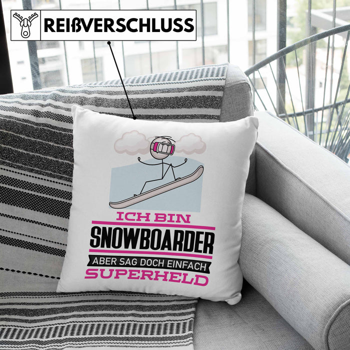 Snowboarder Geschenk Kissen mit Füllung 40x40 Ich Bin Snowboarder Aber Sag Doch Einfach Superheld Lustige Geschenkdiee für Snowboarder (Grau) Rosa Trendation