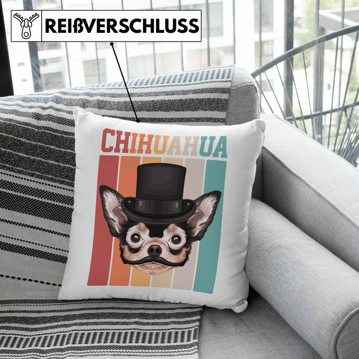 Chihuahua Besitzer Kissen mit Füllung 40x40 Geschenk Lustiger Spruch Geschenkidee Retro Vinatge Chihuahua (Grau) Rosa Trendation