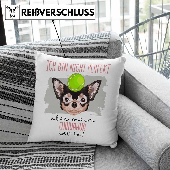 Chihuahua Besitzer Kissen mit Füllung 40x40 Geschenk Lustiger Spruch Geschenkidee Besitzerin Ich Bin Nicht toll Aber Mein Chihuahua Ist Es (Grau) Grün Trendation