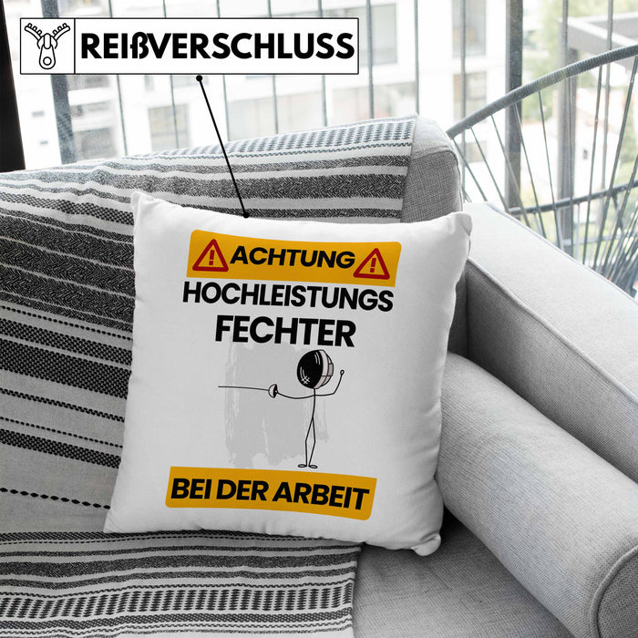 Fechter Kissen mit Füllung 40x40 Geschenk Lustiger Spruch Geschenkidee für Fechter Achtung Hochleistungs Fechter Bei Der Arbeit (Grau) Blau Trendation