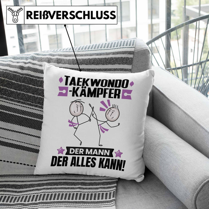 Taekwondo-Kämpfer Kissen mit Füllung 40x40 Geschenk für Taekwondo-Kämpfer Der Mann Der Alles Kann Geschenkidee zum Geburtstag (Grau) Rosa Trendation