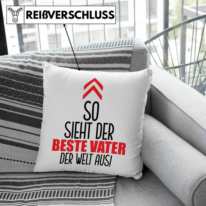 Vater Kissen mit Füllung 40x40 Geschenk Lustiger Spruch So Sieht Der Beste Papa Der Welt Aus Geschenkidee Geburtstag Vatertag (Grau) Blau Trendation