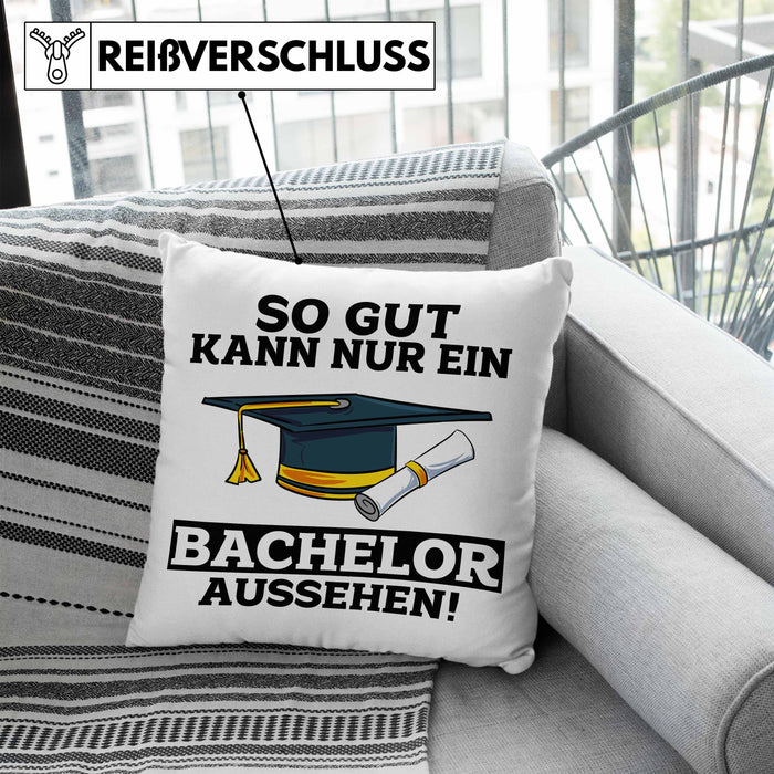 Kissen mit Füllung 40x40 Geschenk Bestandene Bachelor-Prüfung Geschenkidee So Gut Kann Nur Ein Bachelor Aussehen (Grau) Blau Trendation