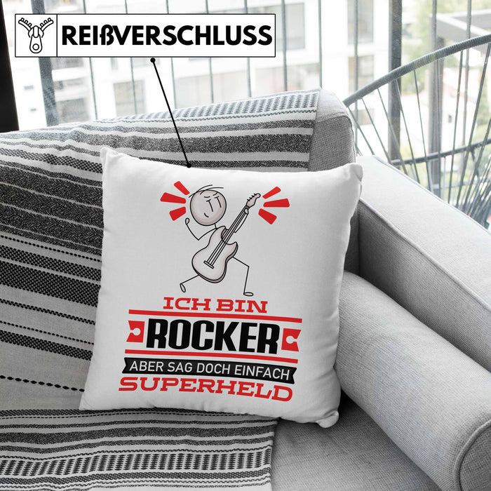 Rocker Geschenk Kissen mit Füllung 40x40 Ich Bin Rocker Aber Sag Doch Einfach Superheld Lustige Geschenkdiee für Rocker (Grau) Grün Trendation
