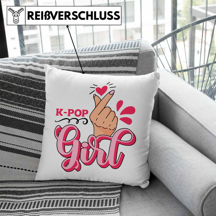 K-Pop Girl Kissen mit Füllung 40x40 Geschenkidee für K-Pop Fans Asiatische Musik (Grau) Blau Trendation