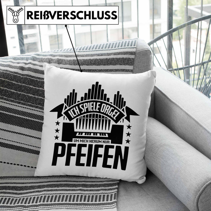 Orgel Kissen mit Füllung 40x40 Geschenkidee für Orgelspieler Geschenk Lustiger Spruch Nur Pfeifen (Grau) Blau Trendation