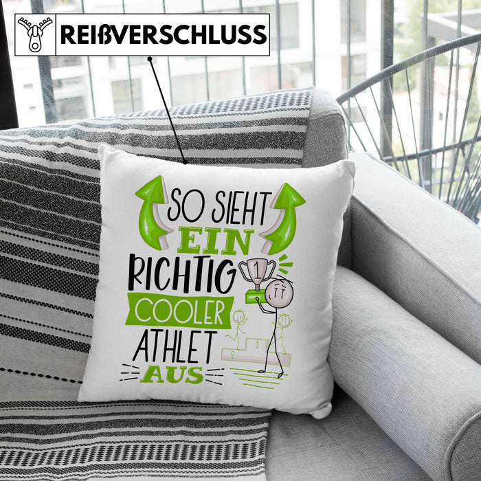 Athlet Kissen mit Füllung 40x40 Geschenk So Sieht Ein RIchtig Cooler Athlet Aus Geschenkidee Lustiger Spruch Geburtstag (Grau) Grün Trendation
