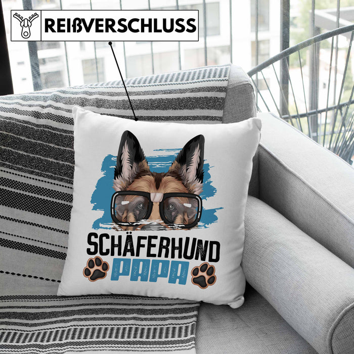 Schäferhund Papa Besitzer Kissen mit Füllung 40x40 Geschenk Lustiger Spruch Geschenkidee Schäferhund Liebhaber (Grau) Grau Trendation