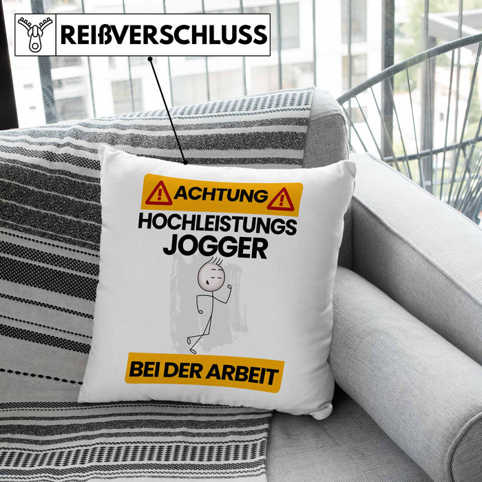 Jogger Kissen mit Füllung 40x40 Geschenk Lustiger Spruch Geschenkidee für Jogger Achtung Hochleistungs Jogger Bei Der Arbeit (Grau) Grau Trendation
