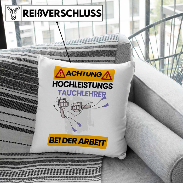 Tauchlehrer Kissen mit Füllung 40x40 Geschenk Lustiger Spruch Geschenkidee für Tauchlehrer Achtung Hochleistungs Tauchlehrer Bei Der Arbeit (Grau) Grün Trendation