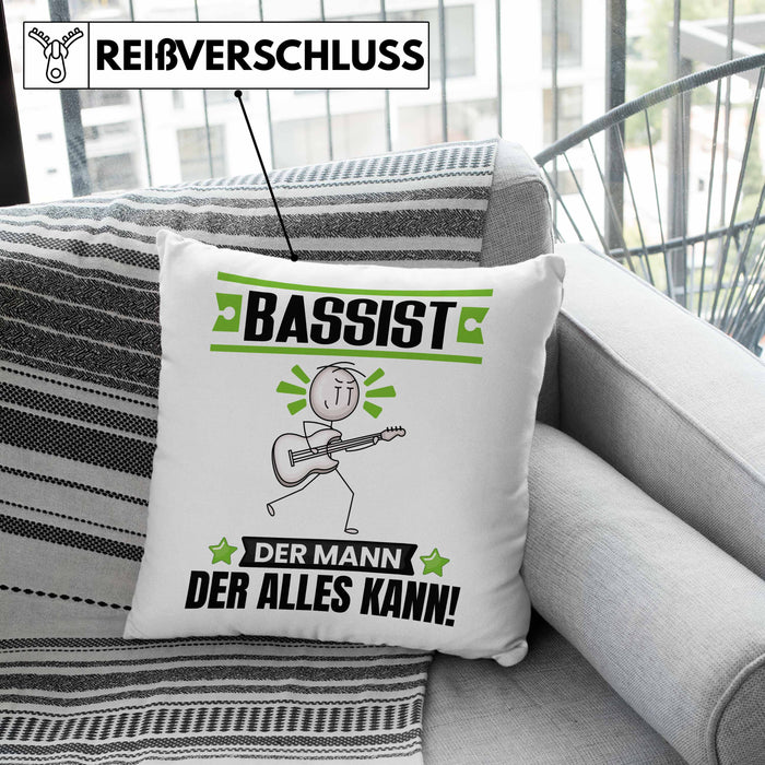 Bassist Kissen mit Füllung 40x40 Geschenk für Bassist Der Mann Der Alles Kann Geschenkidee zum Geburtstag (Grau) Grau Trendation