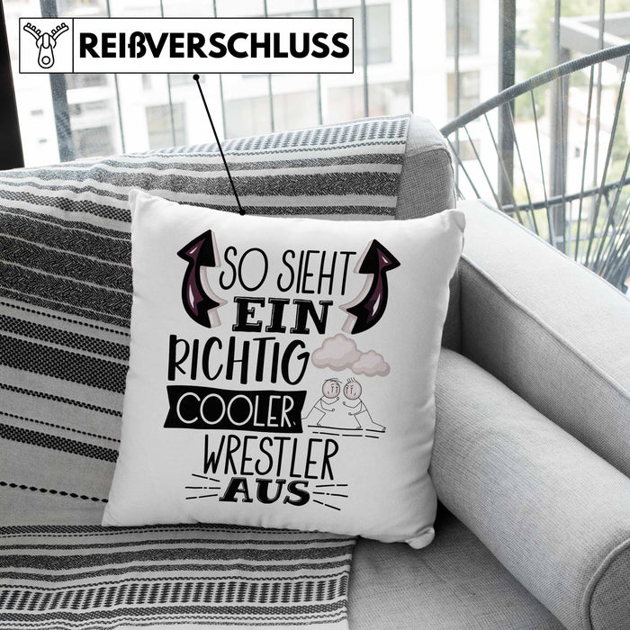 So Sieht Ein Richtig Cooler Wrestler Aus Geschenk Kissen mit Füllung 40x40 Lustiger Spruch Geschenkidee (Grau) Grün Trendation