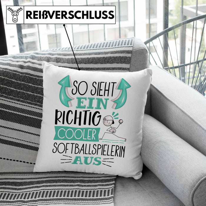 So Sieht Ein Richtig Cooler Softballspielerin Aus Geschenk Kissen mit Füllung 40x40 Lustiger Spruch Geschenkidee (Grau) Rosa Trendation