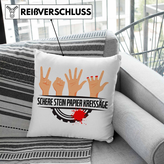 Schere Kreissäge Kissen mit Füllung 40x40 Geschenk Holzarbeiter Geschenkidee Schreiner (Grau) Blau Trendation