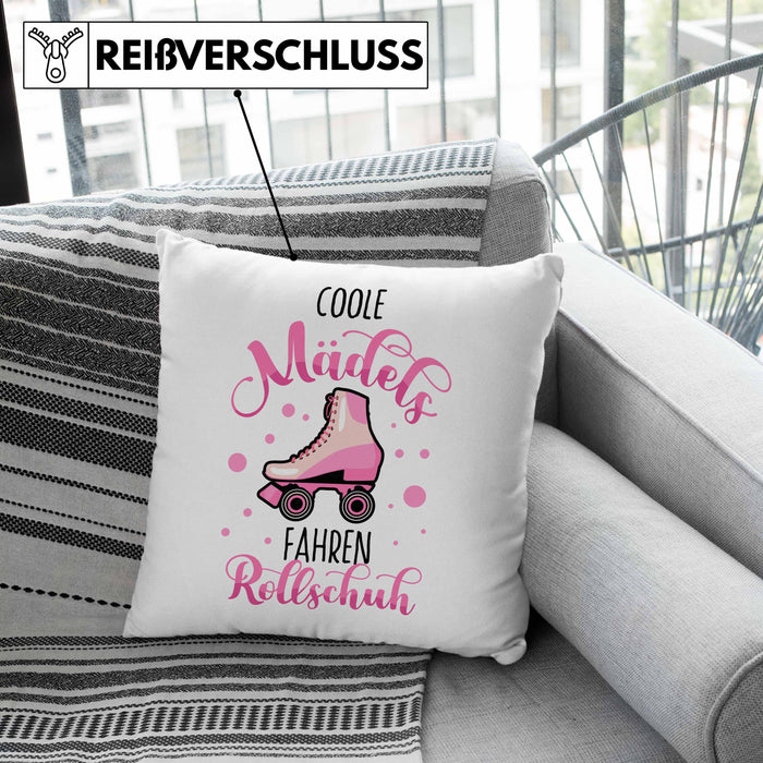 Lustige Rollschuh-Kissen mit Füllung 40x40 Geschenk für Rollschuhfahrerinnen Coole Mädels Fahren Rollschuh (Grau) Grün Trendation