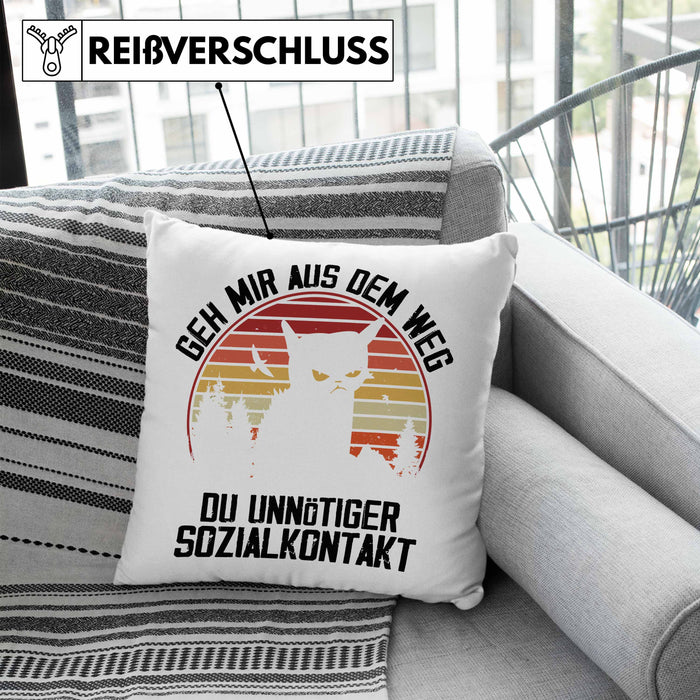 Lustige Kissen mit Füllung 40x40 Geschenk Geh Mir Aus Dem Weg DU Unnötiger Sozialkontakt Geschenkidee Frauen Sarkasmus Humor (Grau) Blau Trendation