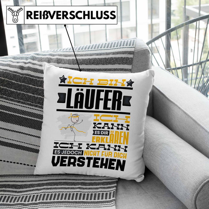 Läufer Geschenk Kissen mit Füllung 40x40 Geschenkidee für Läufer Geburtstag Lustiger Spruch Ich Bin Läufer Ich Kann Es Dir Erklären Aber Nicht Für Dich Verstehen (Grau) Grau Trendation