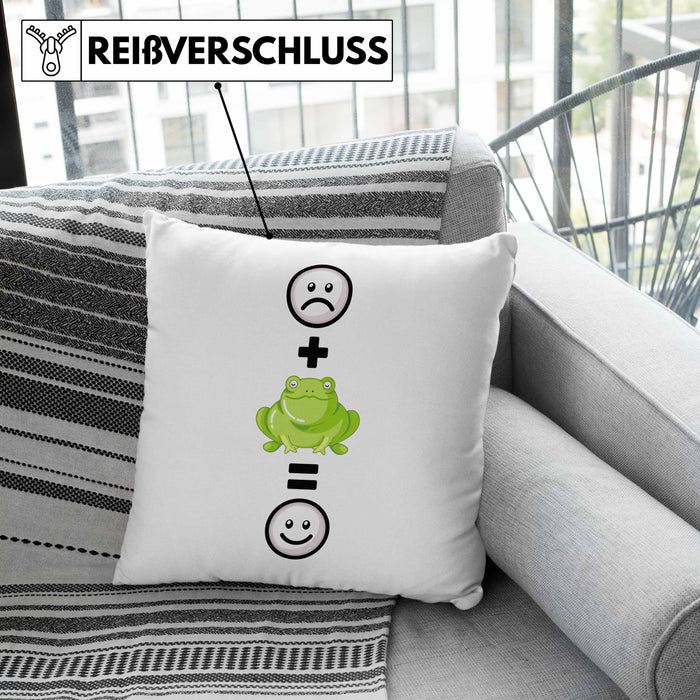 Frosch Kissen mit Füllung 40x40 Geschenk für Frosch-Liebhaber Lustige Geschenkidee :( + Frosch = :) Geburtstag (Grau) Grün Trendation