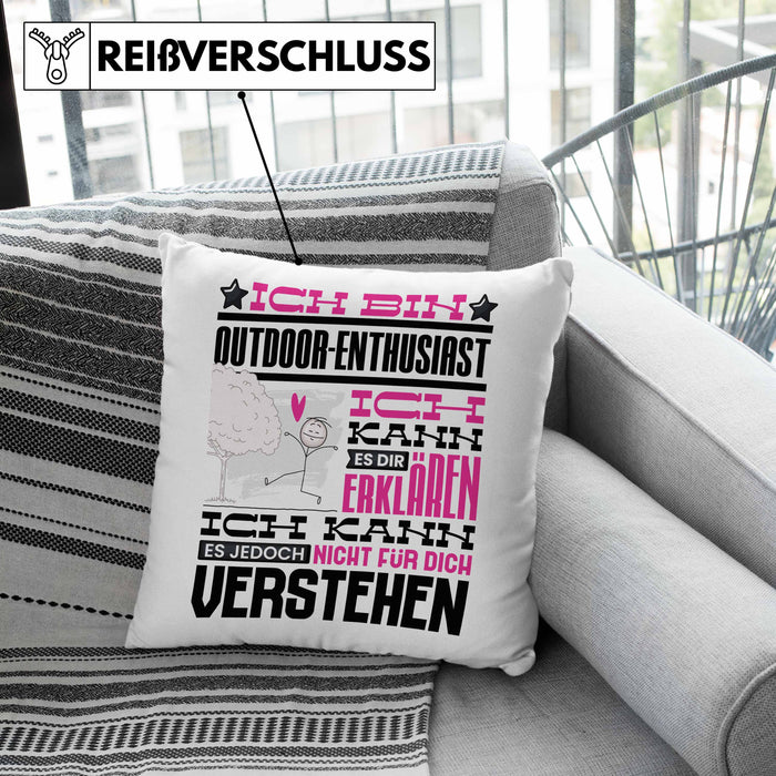 Outdoor-Enthusiast Geschenk Kaffee-Kissen mit Füllung 40x40 Geschenkidee für Outdoor-Enthusiast Ich Bin Outdoor-Enthusiast Ich Kann Es Dir Erklären Jedoch Nicht Für Dich Verstehen Spruch Lustig (Grau) Rosa Trendation