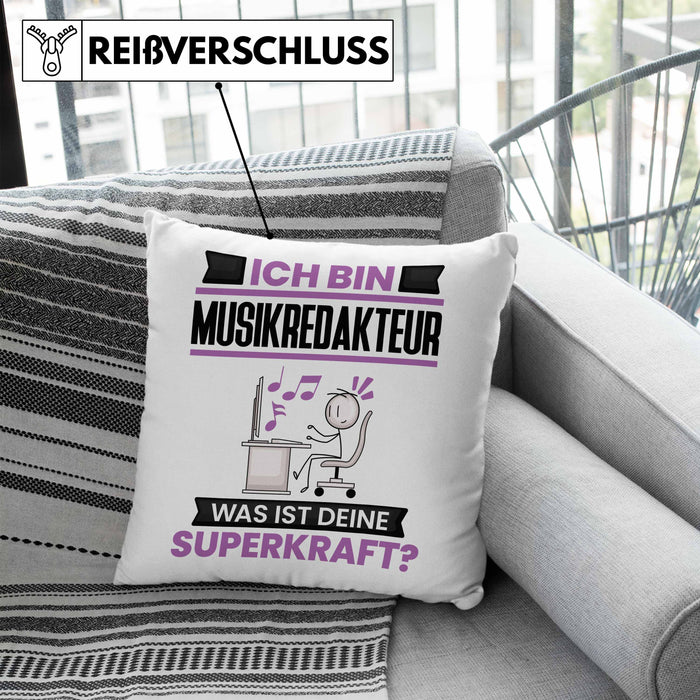Musikredakteur Kissen mit Füllung 40x40 Geschenk für Musikredakteur Geburtstag Lustiger Spruch Was Ist Deine Superkraft (Grau) Blau Trendation