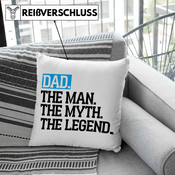 Kissen mit Füllung 40x40 für Vater Lustig "Dad The Man The Myth The Legend" Vatertag Spruch Geschenkidee (Grau) Blau Trendation