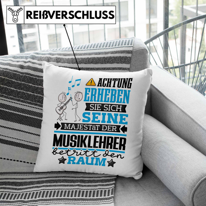 Musiklehrer Geschenk Kissen mit Füllung 40x40 Lustiger Spruch Erheben Sie Sich Der Musiklehrer Betritt den Raum (Grau) Blau Trendation
