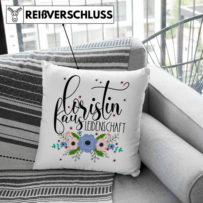 Floristin Aus Leidenschaft Kissen mit Füllung 40x40 Geschenk Blumen Floristin Geschenkidee (Grau) Grün Trendation
