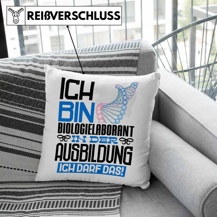 Biologielaborant Ausbildung Kissen mit Füllung 40x40 Geschenk Ich Bin Biologielaborant In Der Ausbildung Ich Darf Das Geschenkidee Spruch (Grau) Rosa Trendation