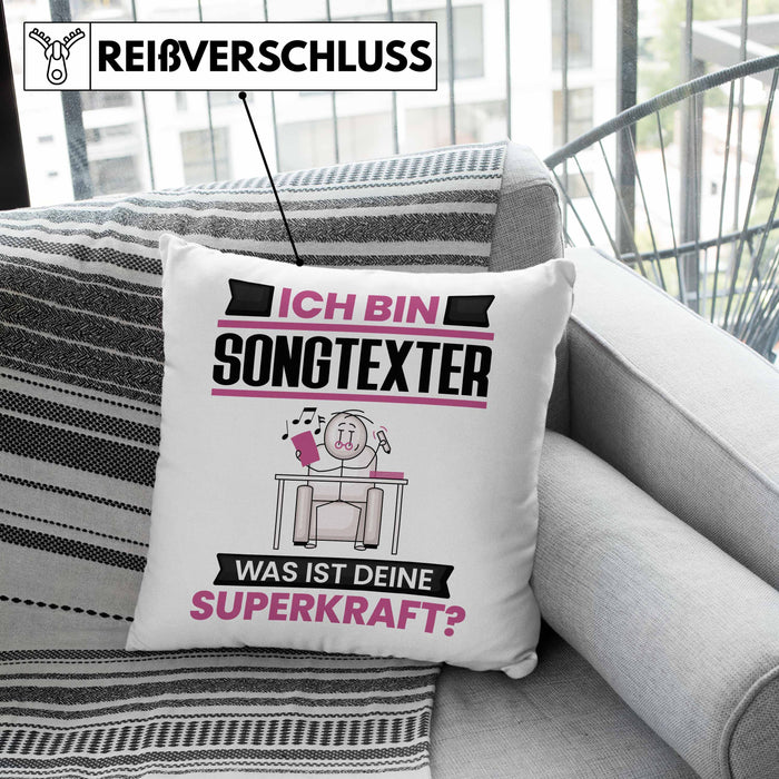 Songtexter Kissen mit Füllung 40x40 Geschenk für Songtexter Geburtstag Lustiger Spruch Was Ist Deine Superkraft (Grau) Grau Trendation