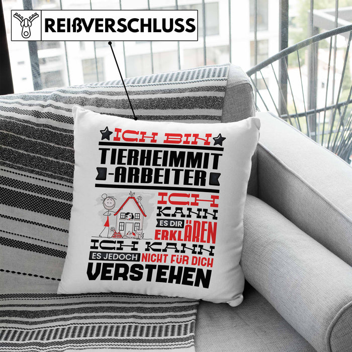 Tierheimmitarbeiter Geschenk Kaffee-Kissen mit Füllung 40x40 Geschenkidee für Tierheimmitarbeiter Ich Bin Tierheimmitarbeiter Ich Kann Es Dir Erklären Jedoch Nicht Für Dich Verstehen Spruch Lustig (Grau) Blau Trendation
